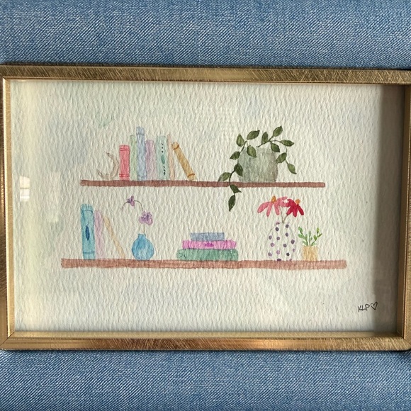 Hand crafted watercolor book shelf in 4x6 Jean frame - Picture 3 of 5